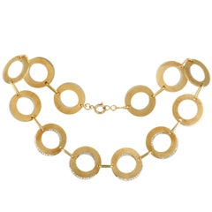 18 Karat Yellow and White Gold Diamond Double Circle Link Collar Necklace