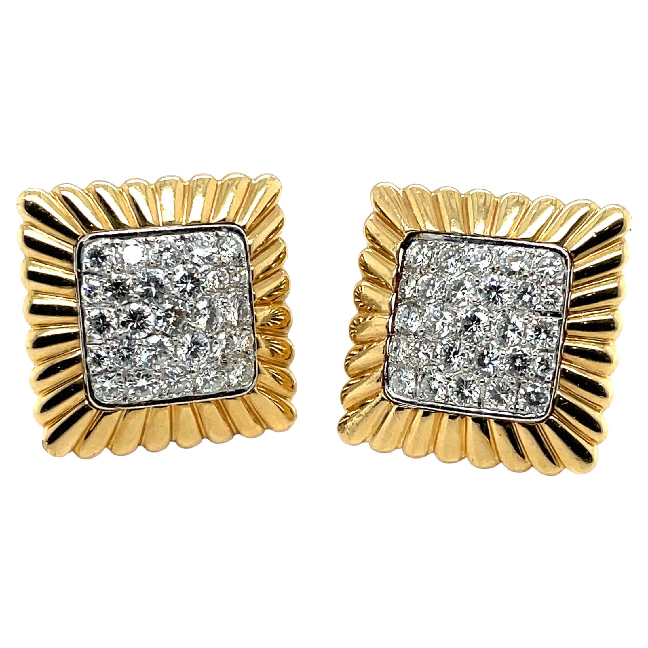 18 Karat Yellow and White Gold Diamond Earrings, circa 1960s For Sale