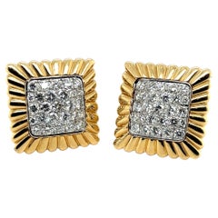 Retro 18 Karat Yellow and White Gold Diamond Earrings, circa 1960s