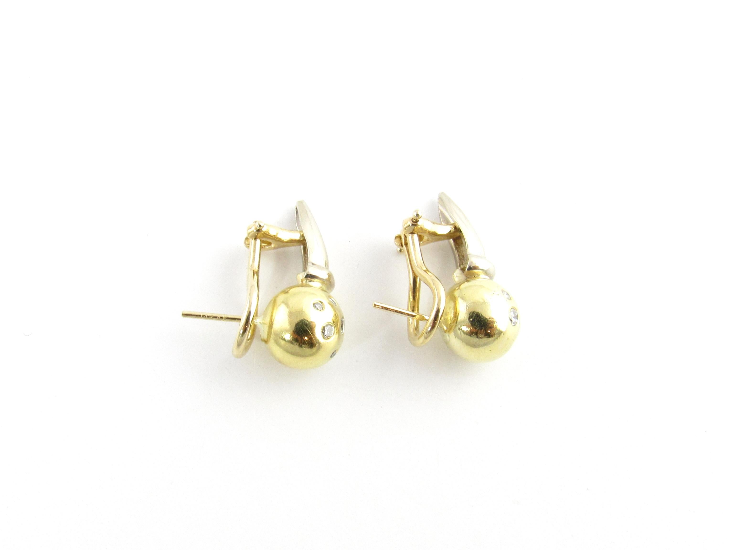 Round Cut 18 Karat Yellow and White Gold Diamond Earrings