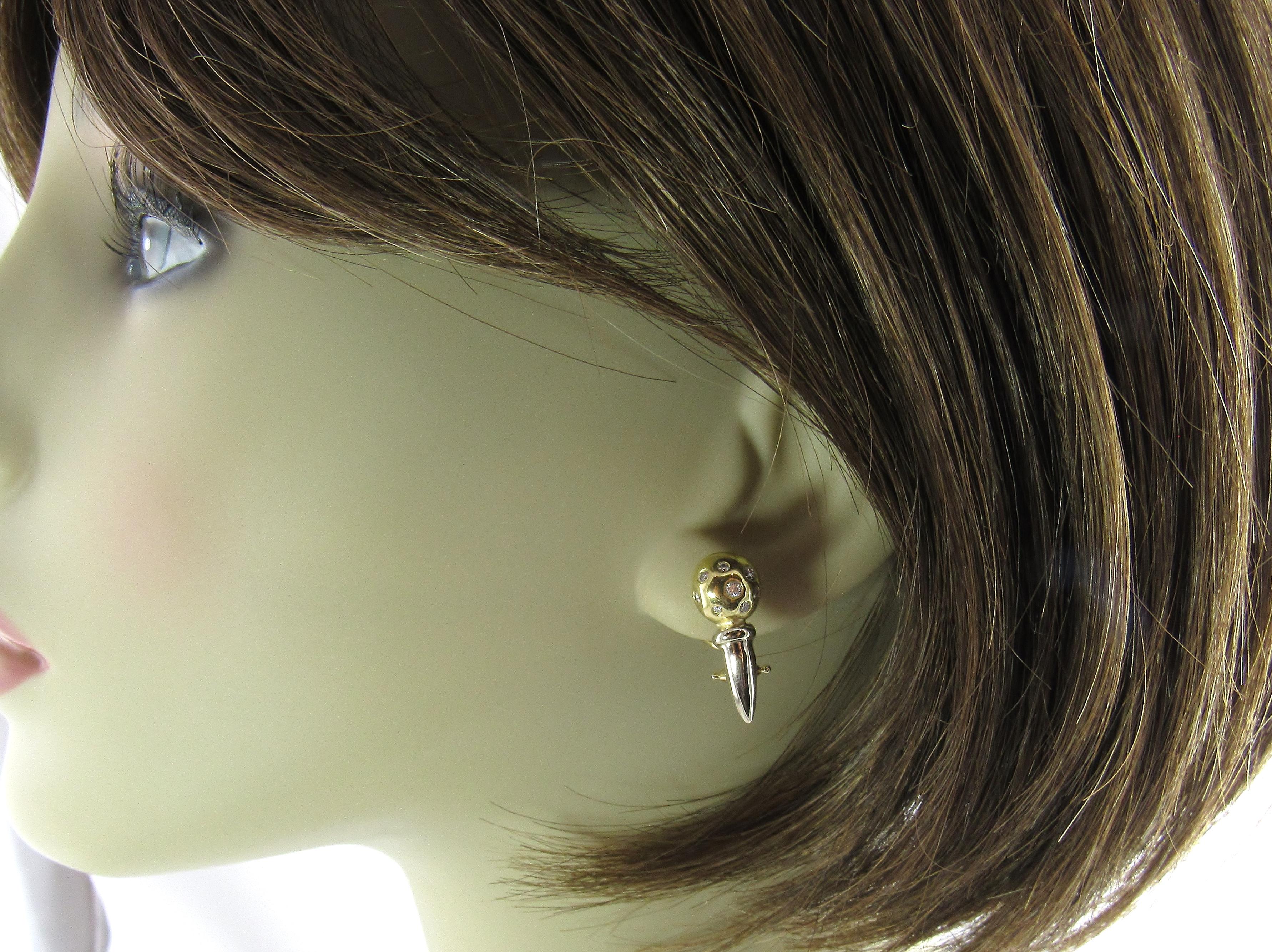 18 Karat Yellow and White Gold Diamond Earrings 3