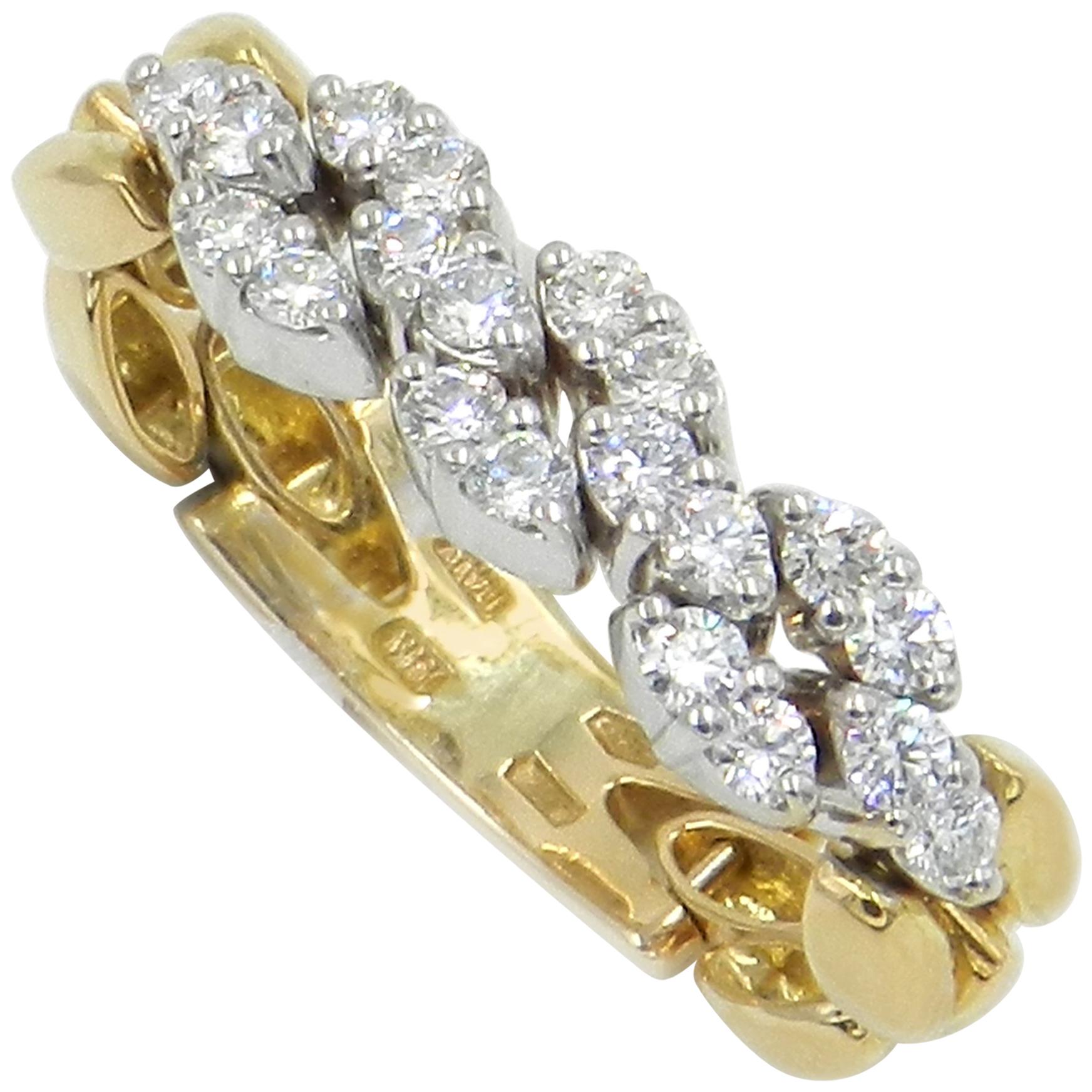 18 Karat Yellow and White Gold Diamond Flexible Garavelli Ring