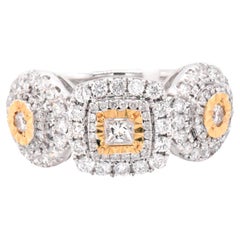 18 Karat Yellow and White Gold Diamond Geometric Ring