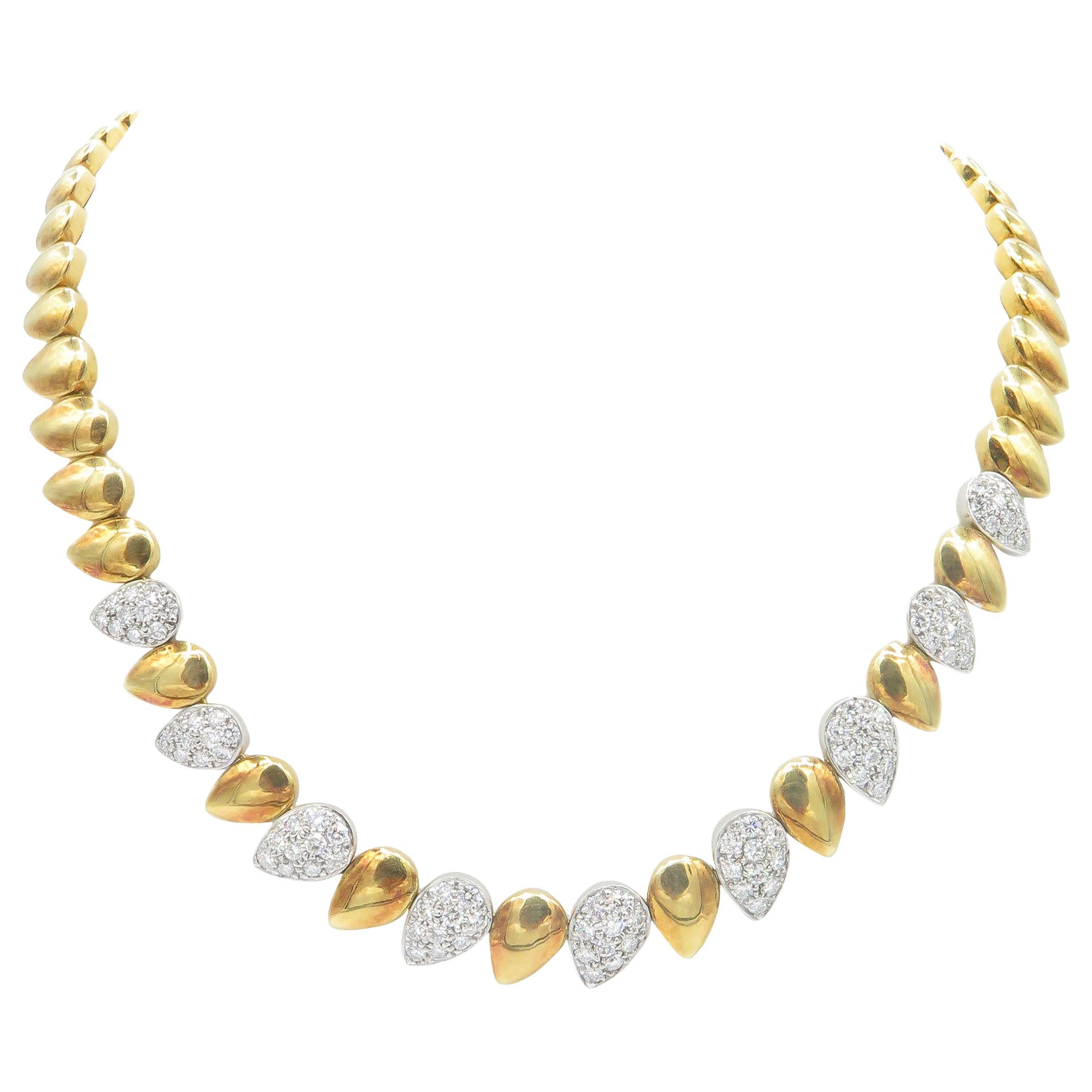 Collier ras du cou en or jaune et blanc 18 carats avec diamants