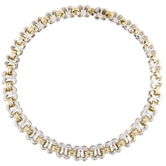 18K Two-Tone Gold Yellow and White Diamond Link Necklace