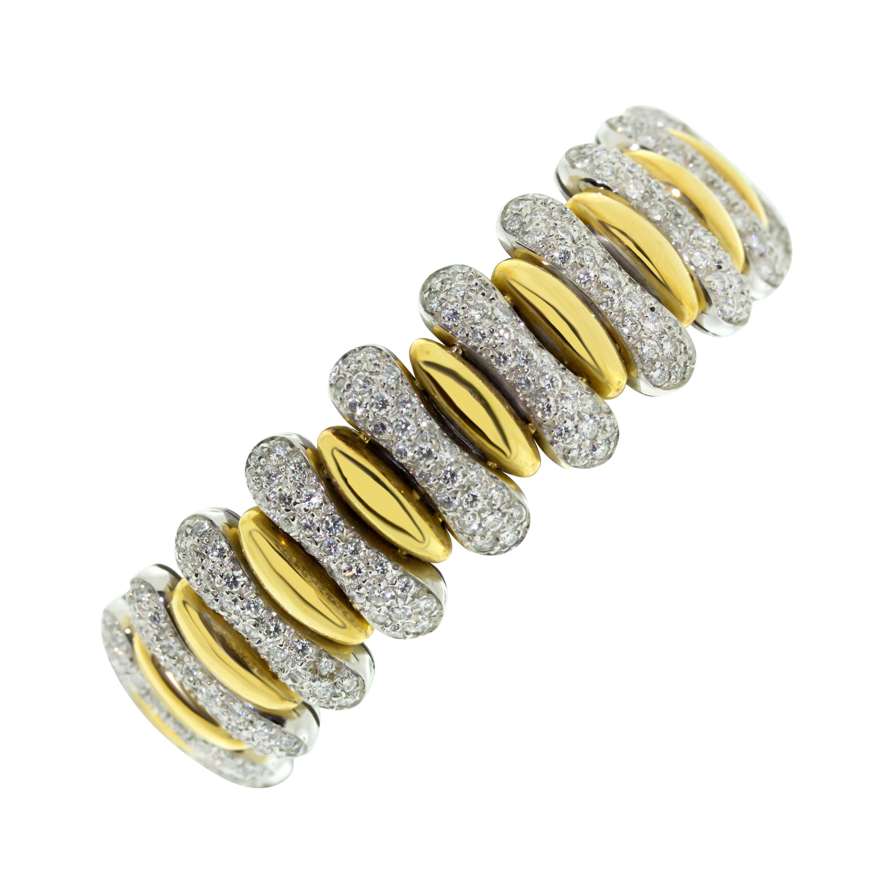 18 Karat Yellow and White Gold Diamond Pave Fashion Statement Bracelet For Sale