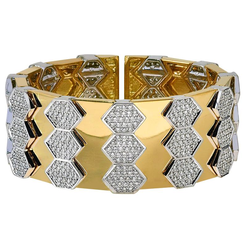 18 Karat Yellow and White Gold Diamond Spring Bangle Bracelet For Sale