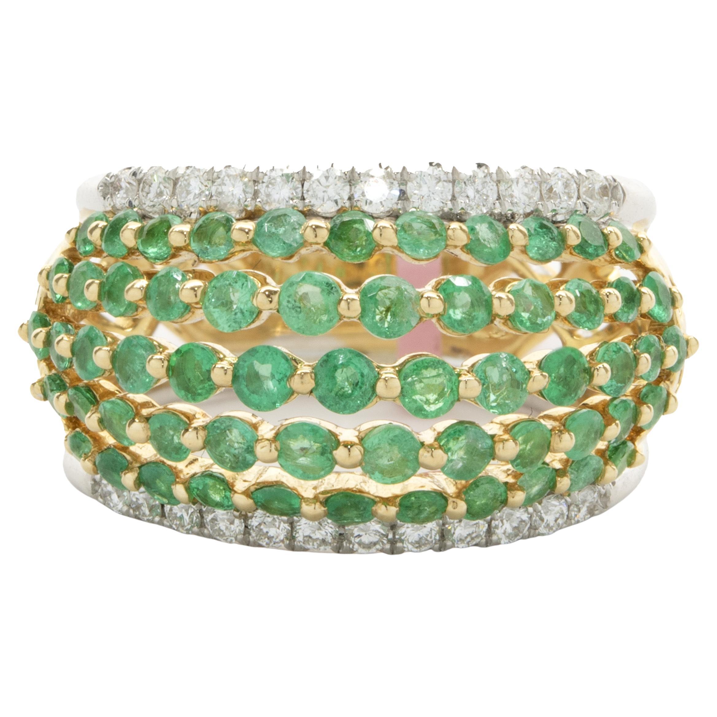 18 Karat Yellow and White Gold Emerald and Diamond Seven Row Cigar Band For Sale