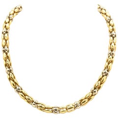 18 Karat Yellow and White Gold Fancy Interlocking Link Necklace