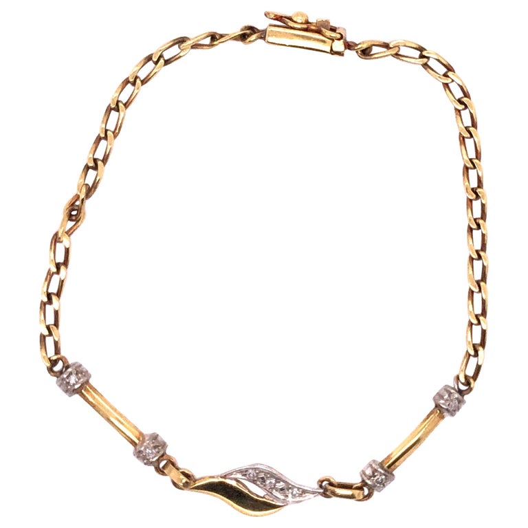 18 Karat Yellow and White Gold Fancy Link Bracelet For Sale