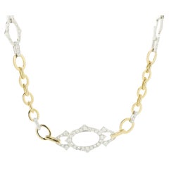 18 Karat Yellow and White Gold Fancy Link Diamond Station Necklace