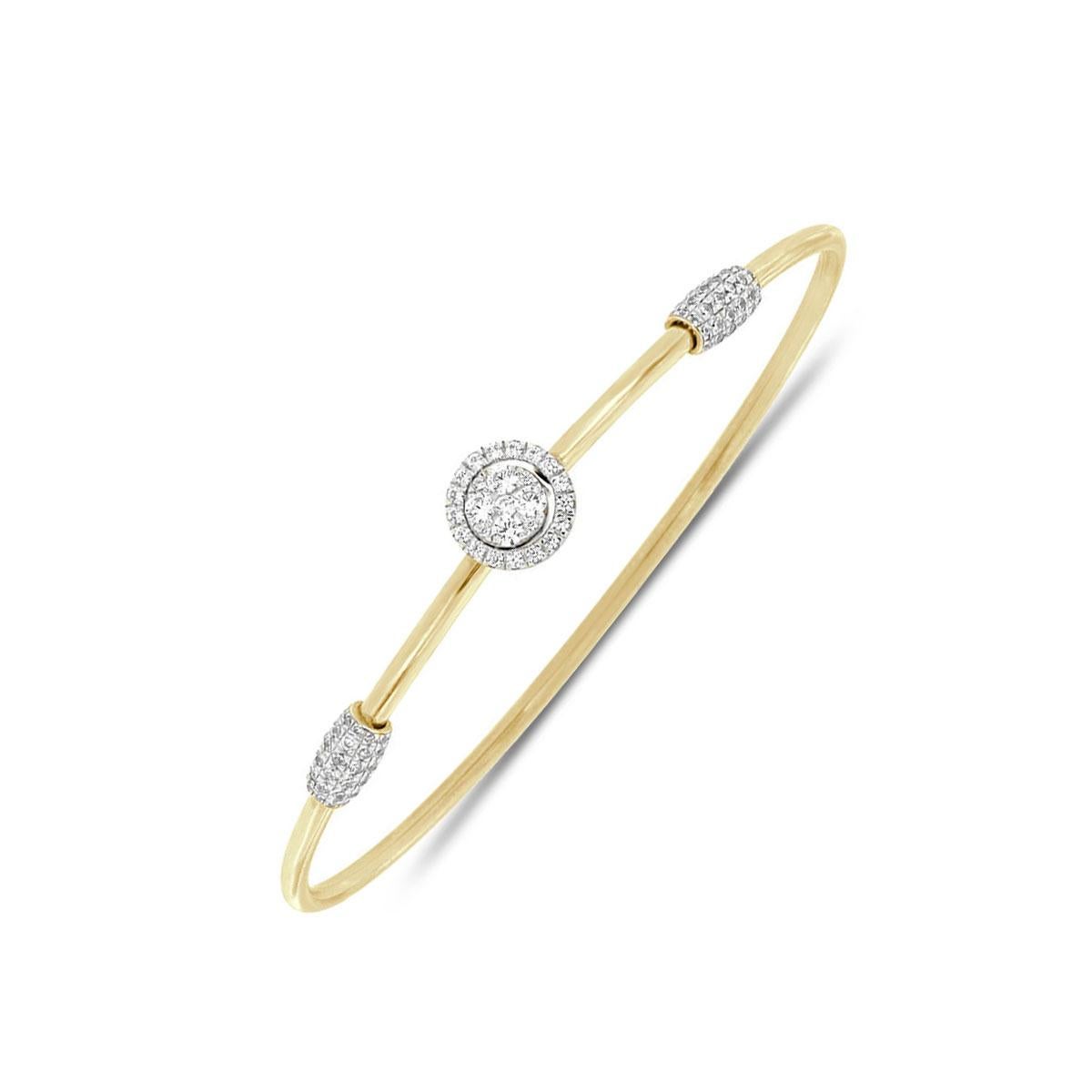 18 Karat Gelb- und Weißgold Flex runder Halo Diamant-Armreif '2/3 Karat' (Rundschliff) im Angebot