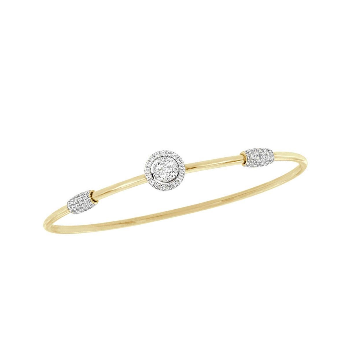 18 Karat Yellow and White Gold Flex Round Halo Diamond Bangle '2/3 Carat' In New Condition For Sale In San Francisco, CA