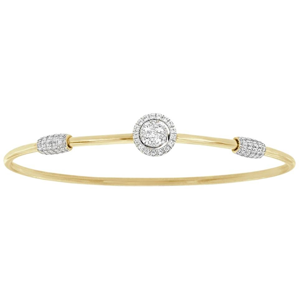 18 Karat Yellow and White Gold Flex Round Halo Diamond Bangle '2/3 Carat' For Sale