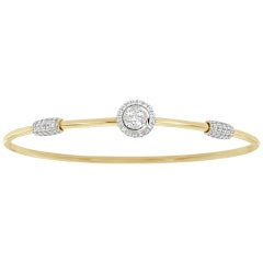 18 Karat Yellow and White Gold Flex Round Halo Diamond Bangle '2/3 Carat'