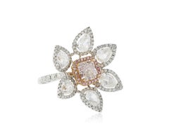 18 Karat Yellow and White Gold Flower Motif Fancy Pink Diamond Ring