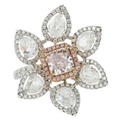 18 Karat Yellow and White Gold Flower Motif Fancy Pink Diamond Ring