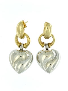 18 karat Yellow and White Gold Heart Dangle Earrings