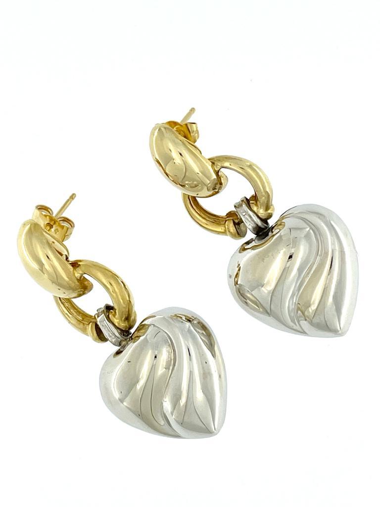 Artist 18 karat Yellow and White Gold Heart Dangle Earrings For Sale