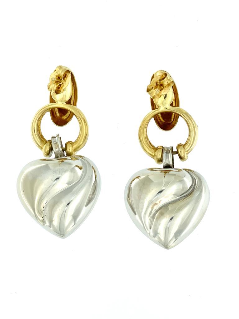 18 karat Yellow and White Gold Heart Dangle Earrings In Good Condition For Sale In Esch-Sur-Alzette, LU