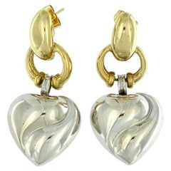 Retro 18 karat Yellow and White Gold Heart Dangle Earrings