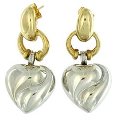 Pendientes Colgantes Corazón de Oro Amarillo y Blanco de 18 quilates