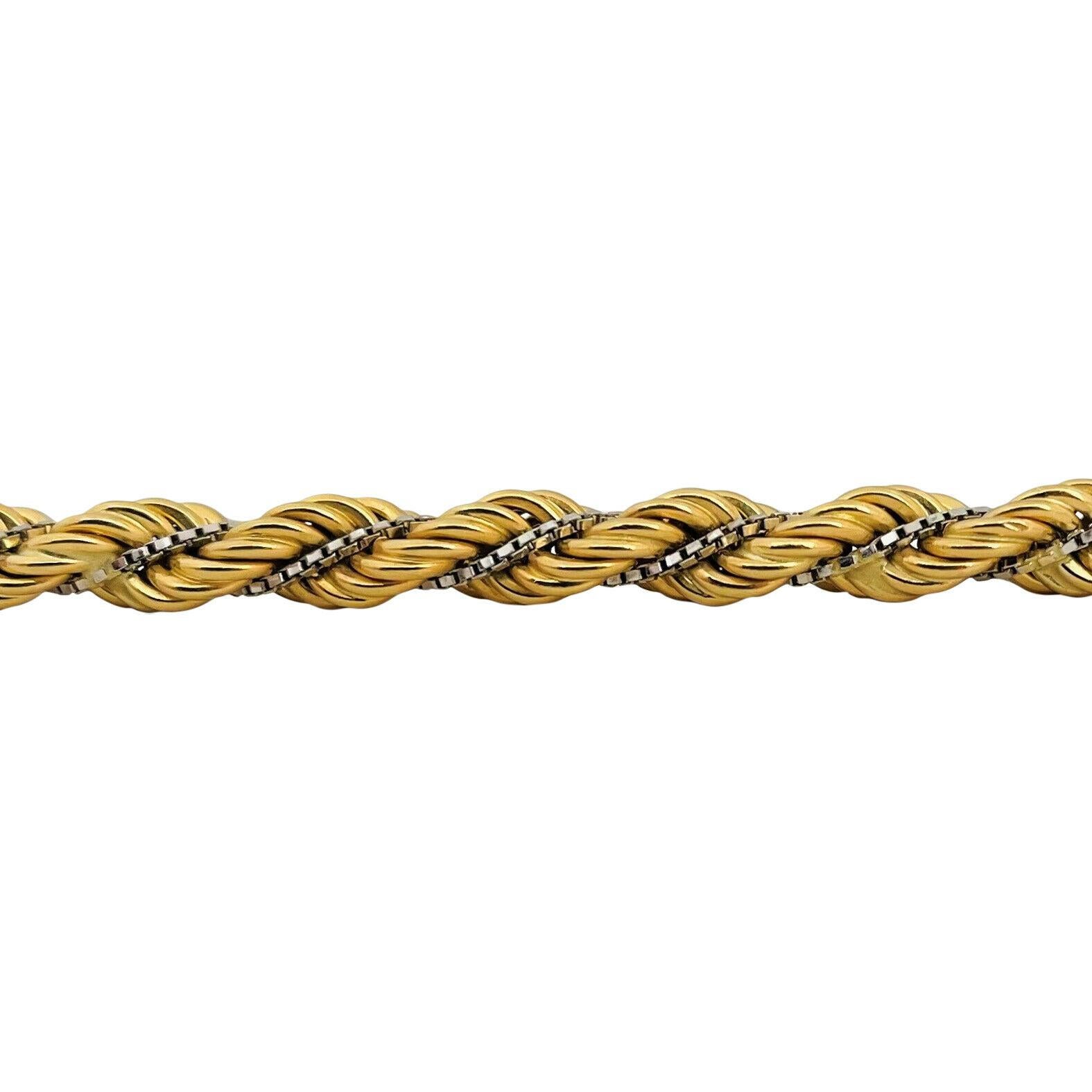 18 Karat Yellow and White Gold Hollow Two Tone Rope Bracelet Italy  In Good Condition In Guilford, CT