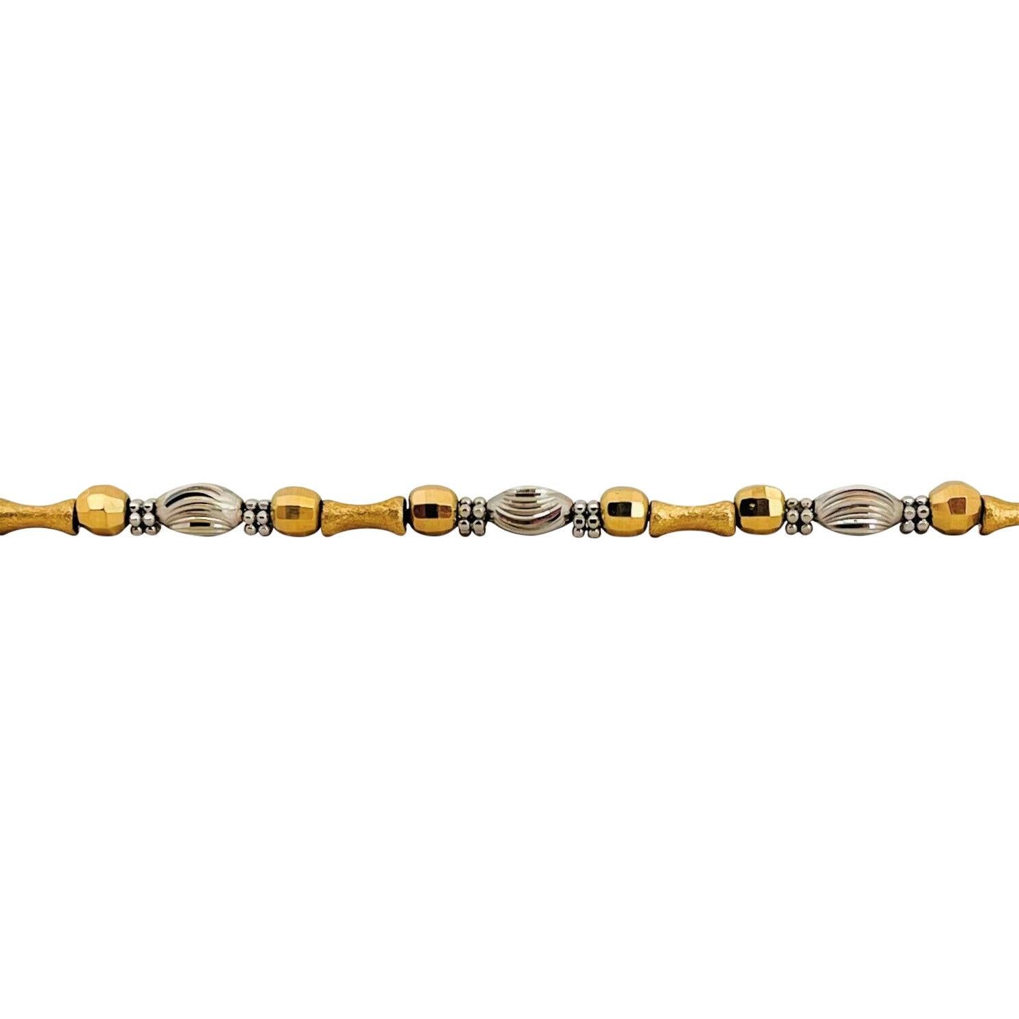 18 Karat Yellow and White Gold Ladies Fancy Beaded Link Bracelet, Italy  In Good Condition In Guilford, CT