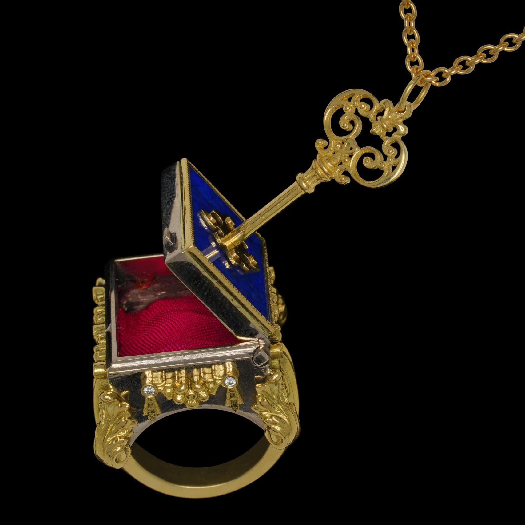 18 Karat Yellow and White Gold, Lapis Lazuli and Diamond Celestial Chamber Ring For Sale 8
