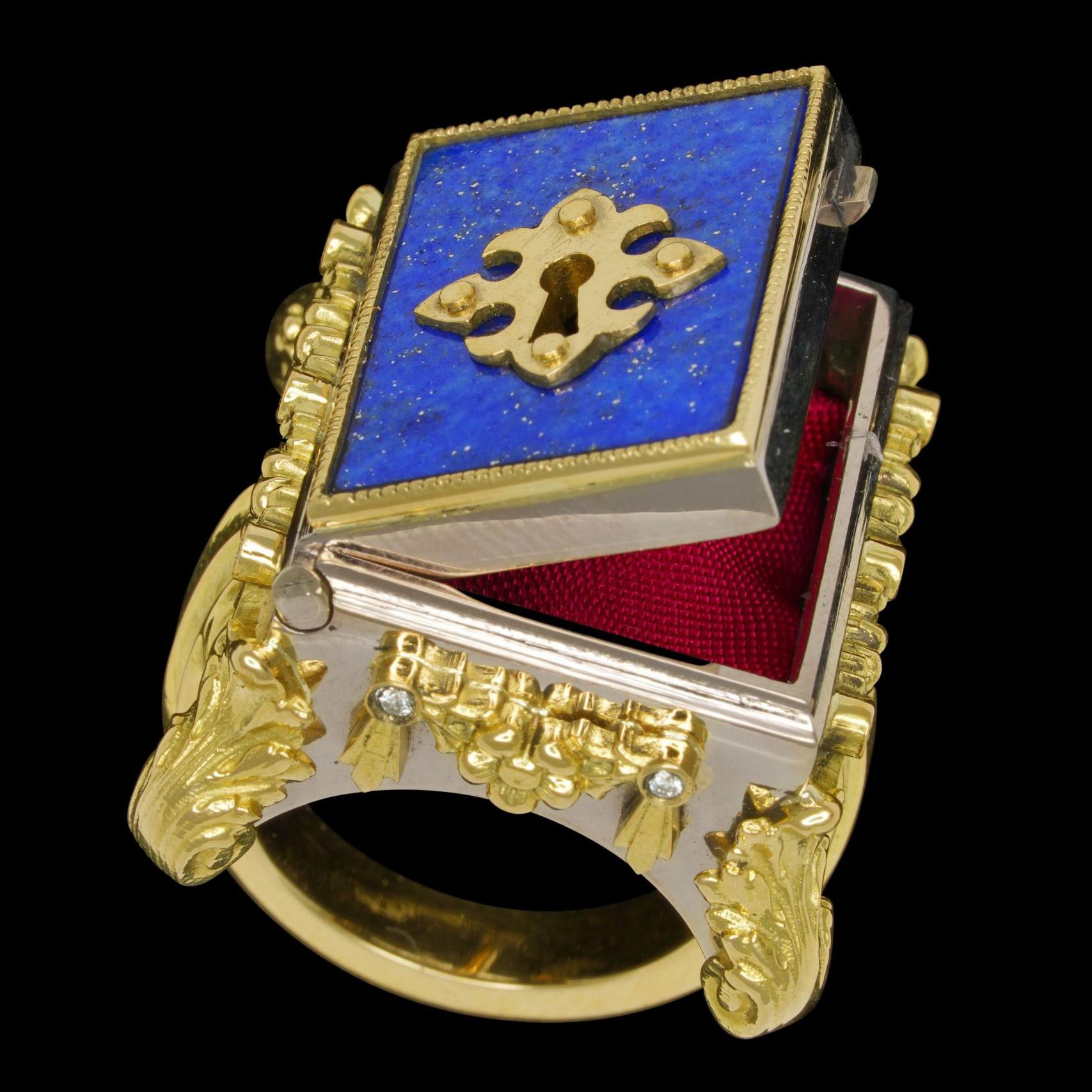 18 Karat Yellow and White Gold, Lapis Lazuli and Diamond Celestial Chamber Ring For Sale 9