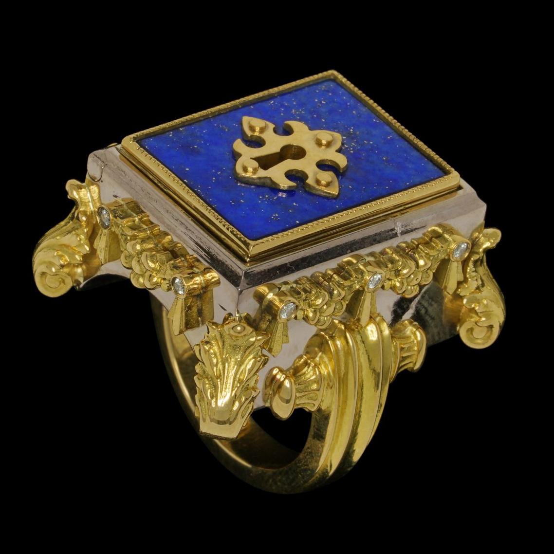 18 Karat Yellow and White Gold, Lapis Lazuli and Diamond Celestial Chamber Ring For Sale 10