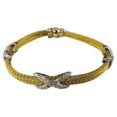 18 Karat Gelb- und Weißgold Mesh Diamond "X" Double Band Armband #19571