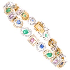 18 Karat Yellow and White Gold Multi Gemstone and Diamond Bracelet