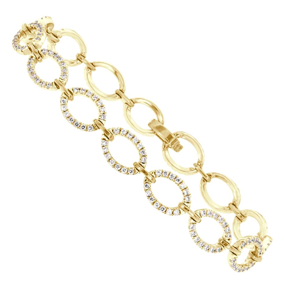 18 Karat Yellow and White Gold Oval Link Diamond Bracelet '1 3/4 Carat' For Sale