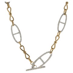 18 Karat Yellow and White Gold Pave Diamond Mariner Station Link Necklace