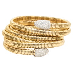 18 Karat Yellow and White Gold Pave Diamond Snake Wrap Bracelet