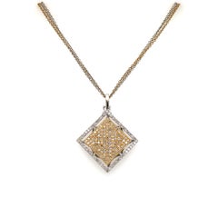 18 Karat Yellow and White Gold Pave Diamond Square Necklace