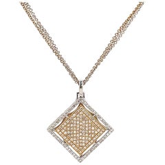 18 Karat Yellow and White Gold Pave Diamond Square Necklace