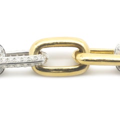 18 Karat Yellow and White Gold Pave Diamond Station Paperclip Link Bracelet