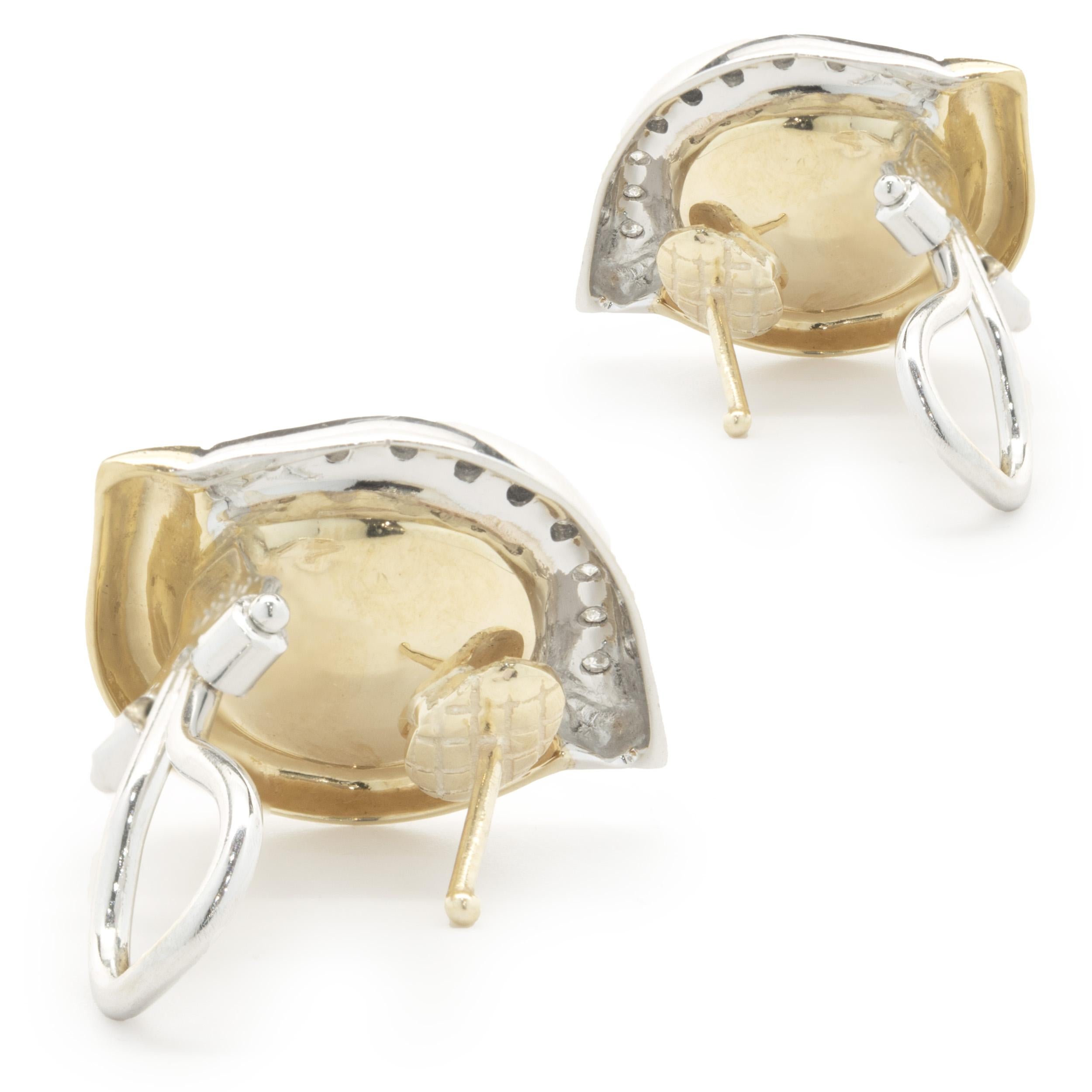 Round Cut 18 Karat Yellow and White Gold Pearl and Diamond Earrings For Sale