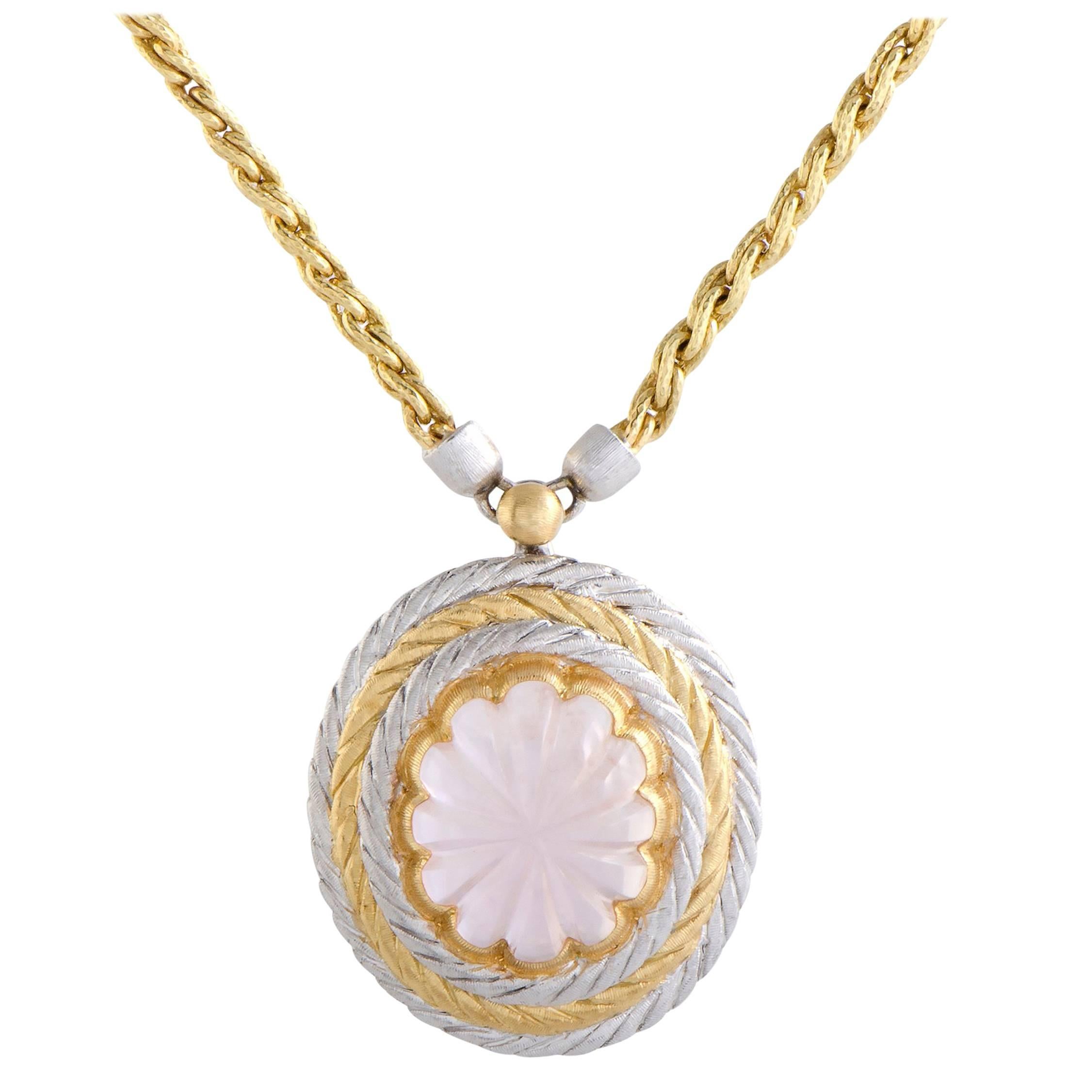 18 Karat Yellow and White Gold Pink Tourmaline Oval Pendant Necklace