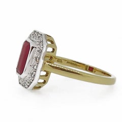 18 Karat Yellow and White Gold Ruby and Diamond Art Deco Style Cluster Ring