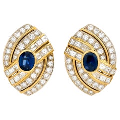 Retro 18 Karat Yellow and White Gold Sapphire and Diamond Earrings