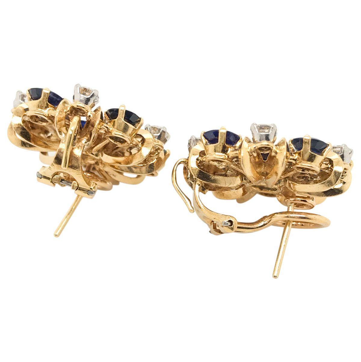 Contemporary 18 Karat Yellow and White Gold Sapphire and Diamonds Day Night Earrings For Sale