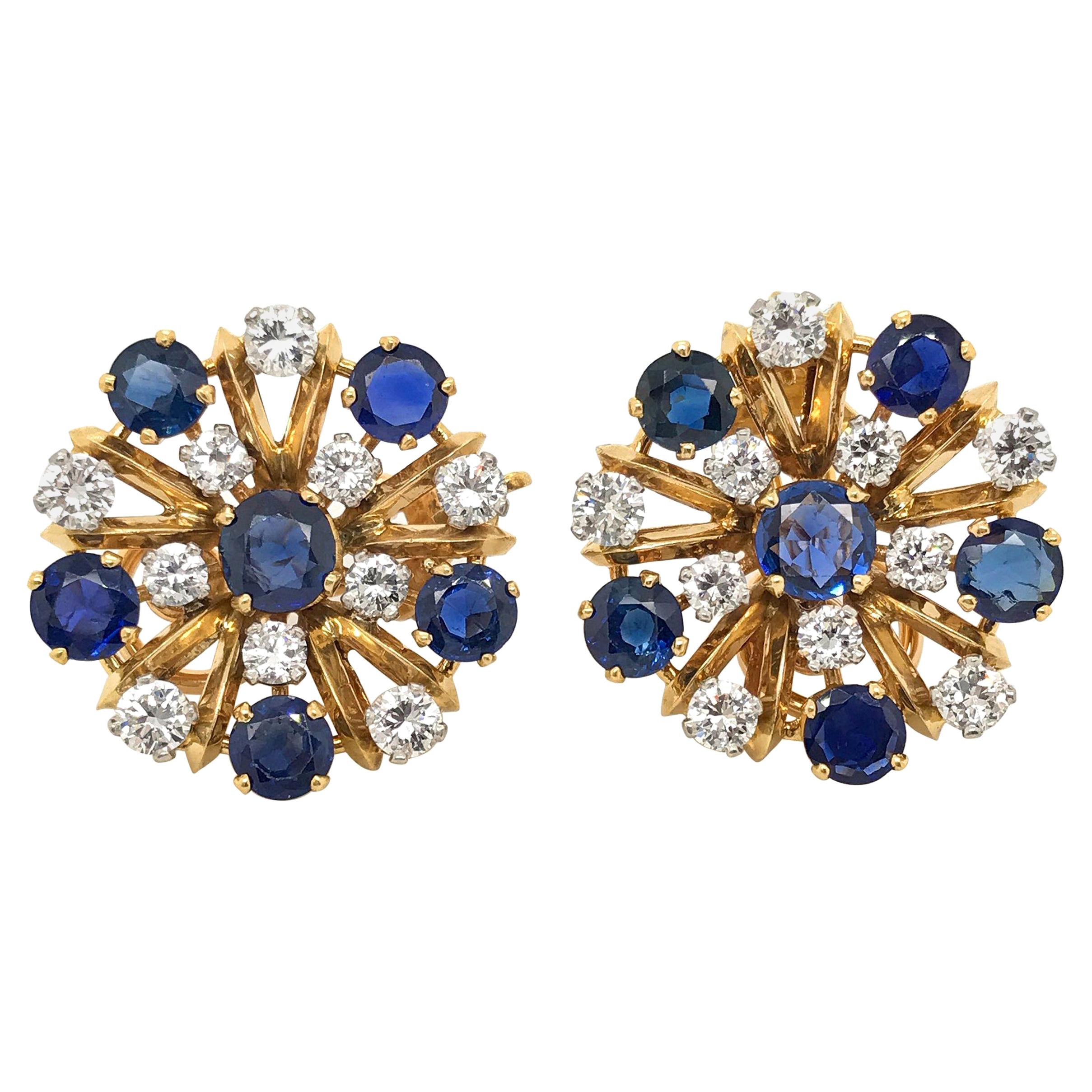 18 Karat Yellow and White Gold Sapphire and Diamonds Day Night Earrings For Sale