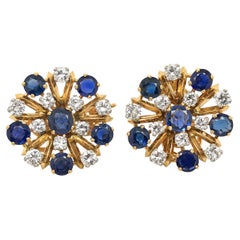 18 Karat Yellow and White Gold Sapphire and Diamonds Day Night Earrings