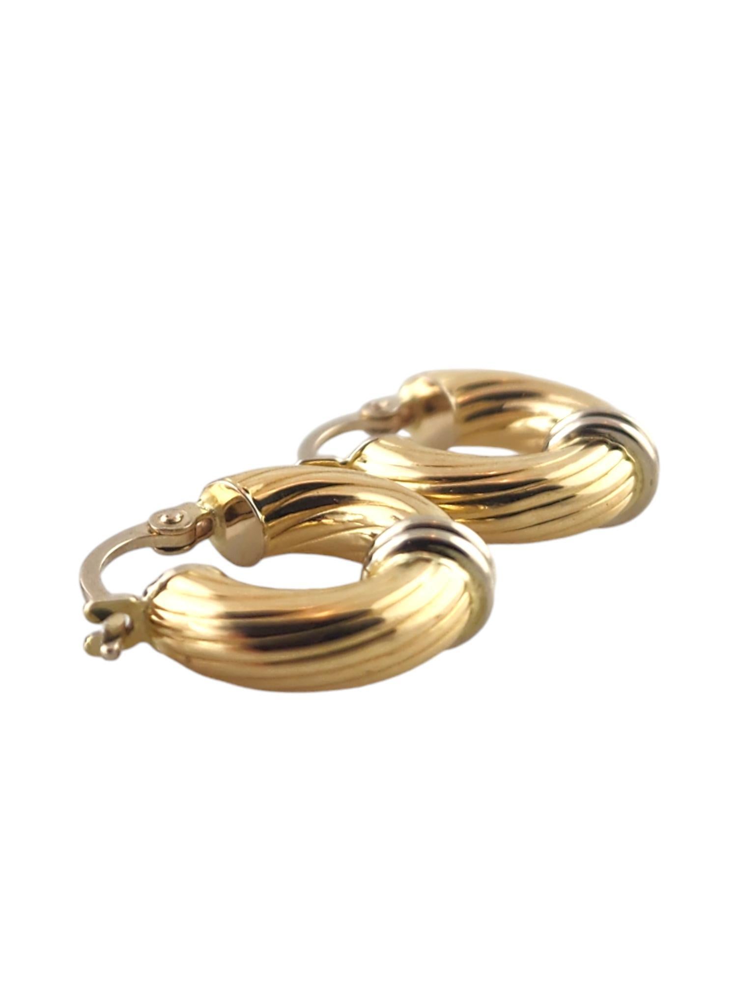 Women's 18 Karat Yellow and White Gold Small Hoop Earrings #18989 For Sale