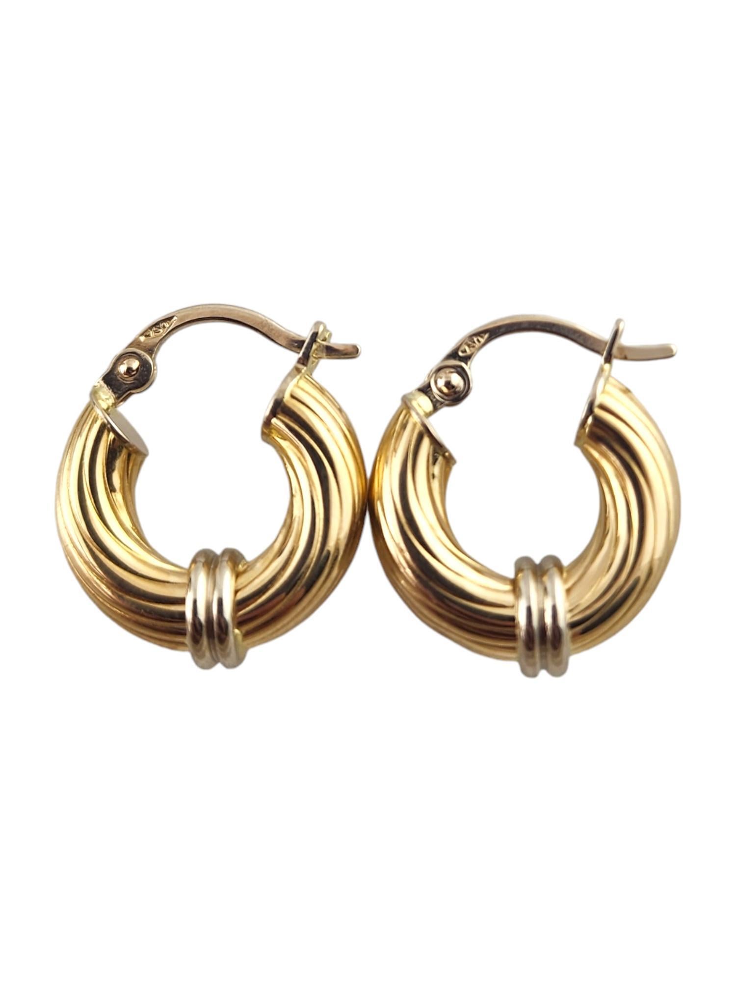 18 Karat Yellow and White Gold Small Hoop Earrings #18989 For Sale 1