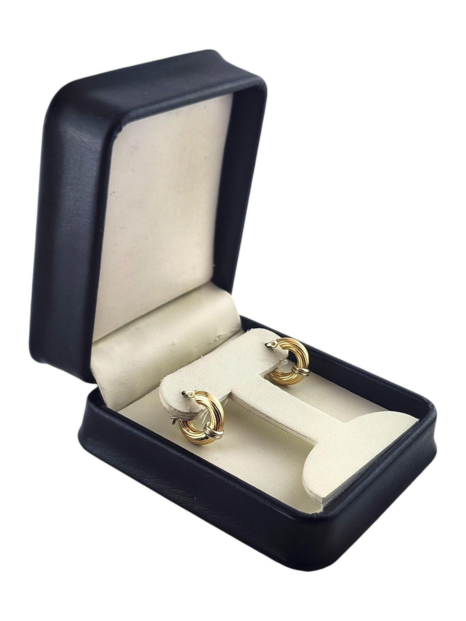 18 Karat Yellow and White Gold Small Hoop Earrings #18989 For Sale 4