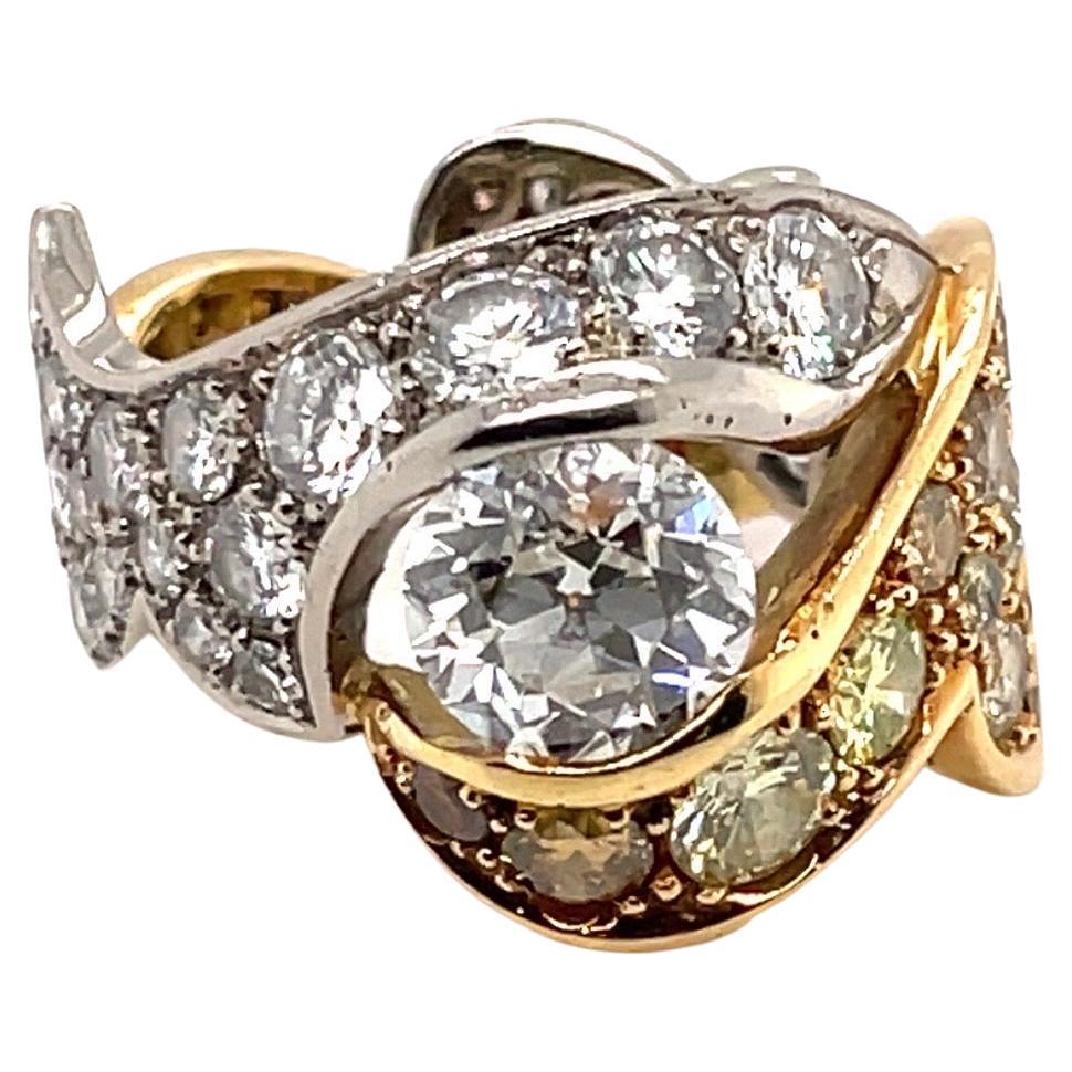 18 Karat Yellow and White Gold Solitaire Diamond Band Ring For Sale